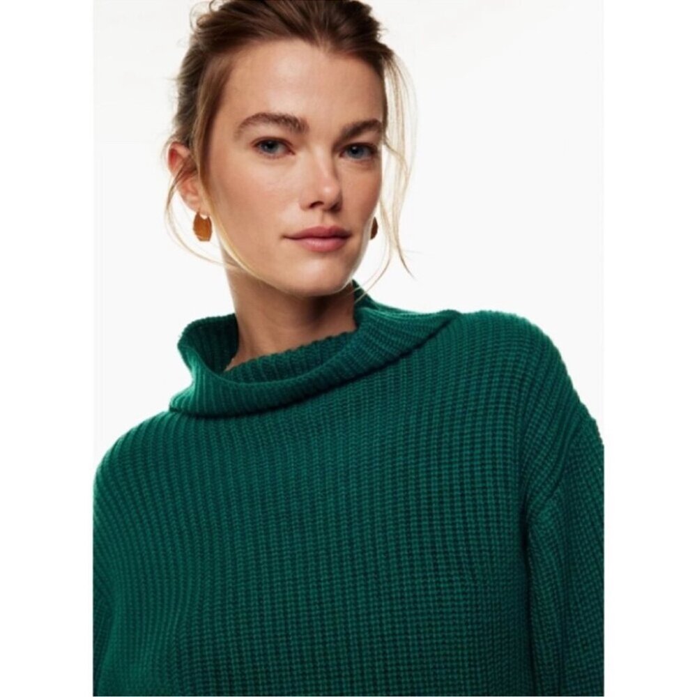 Aritzia Wilfred Green Montpellier Merino Wool Fold Neck Pullover Sweater in XS